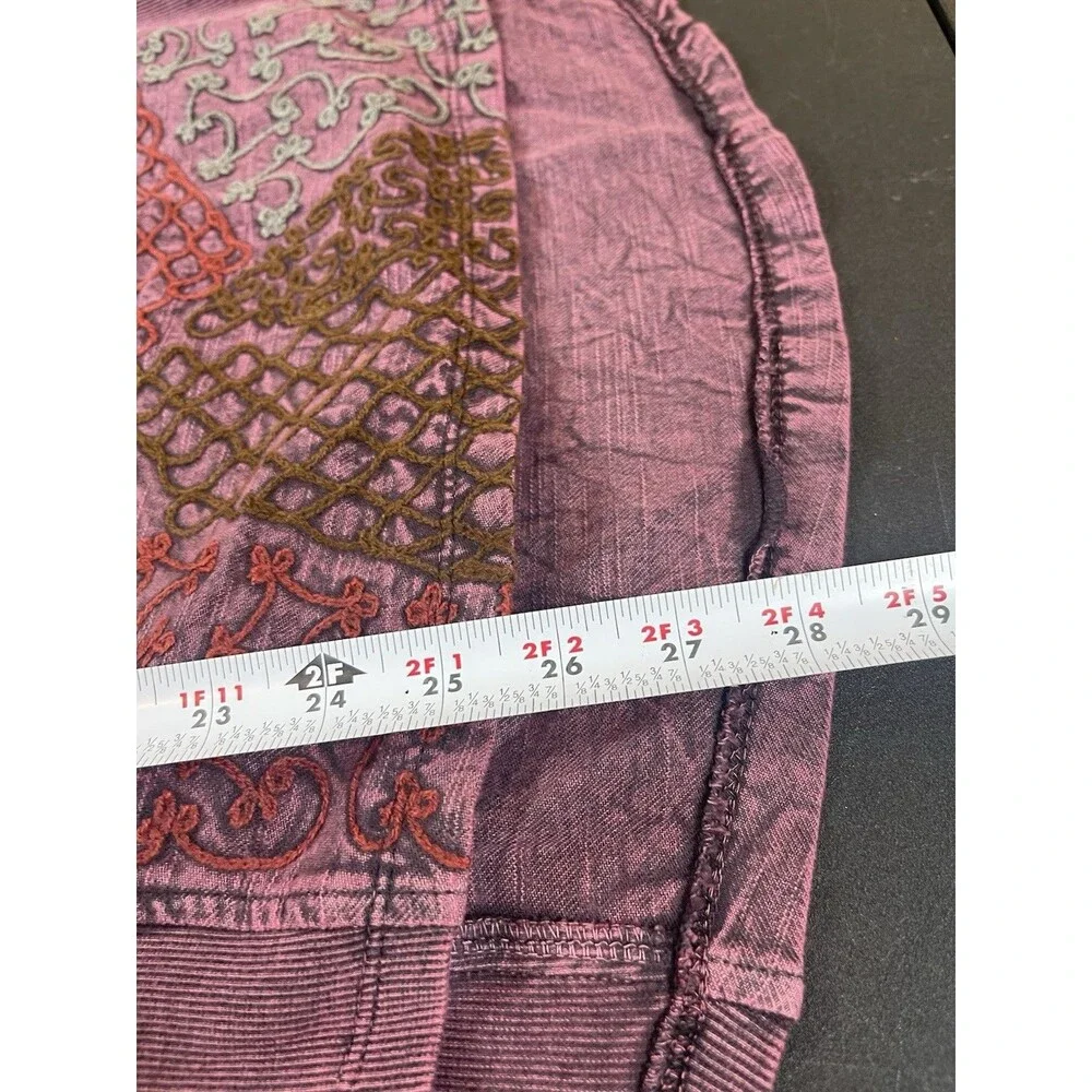 Parsley & Sage L Purple Patchwork Embroidered Tunic Top Boho Artsy Lagenlook